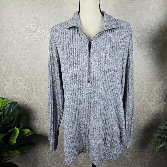 Torrid Size 1 (US 1X 14-16) Light Gray Half Zip Sweater Ribbed Long Sleeve - Picture 1 of 11